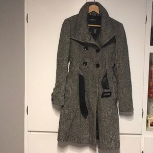 Double breasted herringbone Guess wool coat